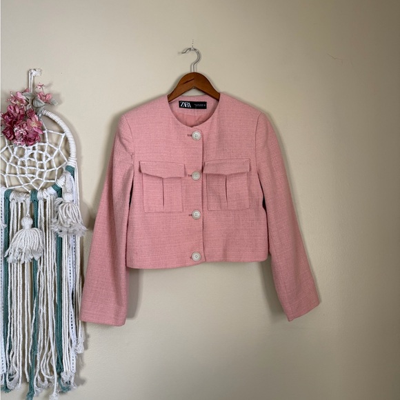 Zara Textured Cropped Jacket Pink Size Small - Picture 3 of 6